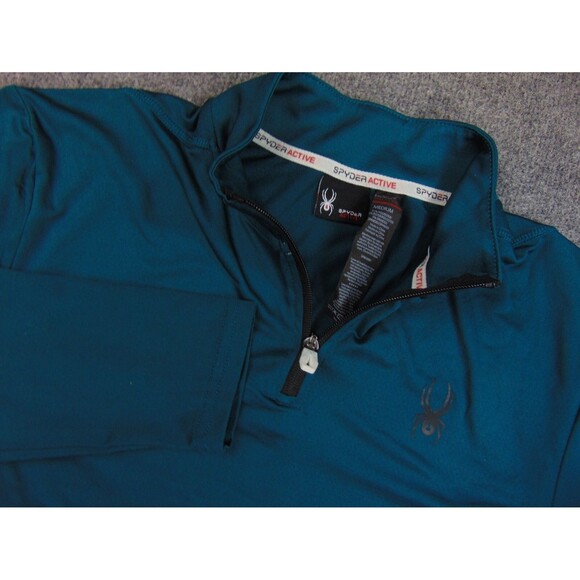 Spyder Active Shirt Mens Med Teal Stretch 1/4 Zip Pullover Pocket Ski Base Layer - Picture 1 of 8